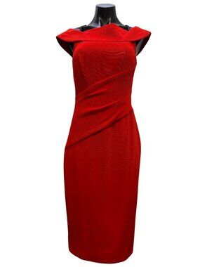 Karen Millen Red Midi Dress Sleeveless Back Bow Detail US 8 UK 12